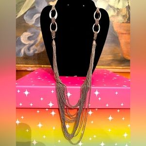 LONG SILVER TONE MULTI STRAND NECKLACE